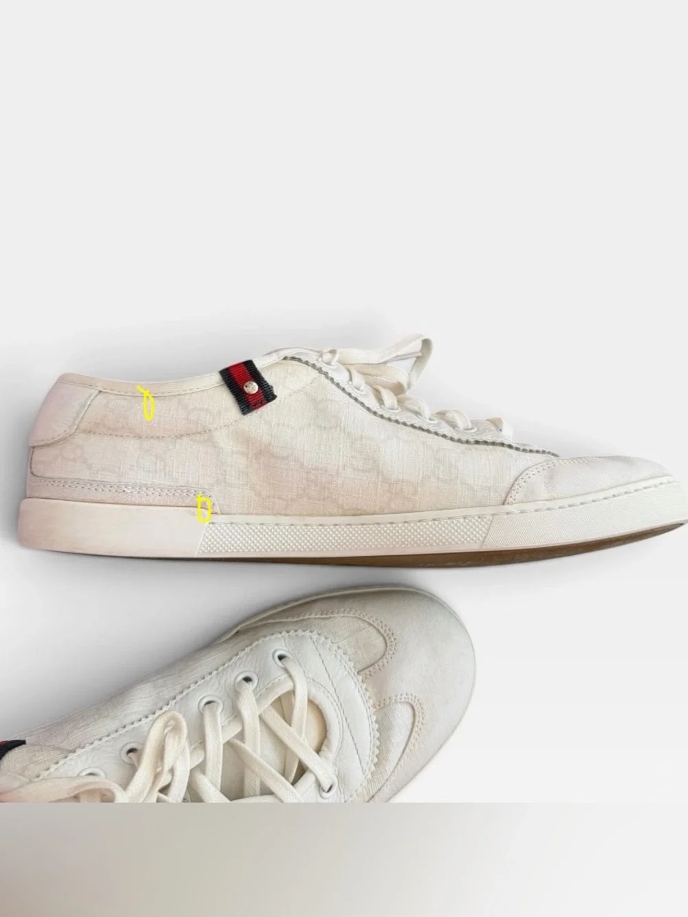 Authentic Gucci Off-White GG Monogram Canvas Low-Top Sneakers